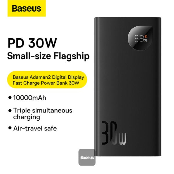 Baseus Adaman2 Metal Digital Display Quick Charge Power Bank 10000mAh 30W - Black