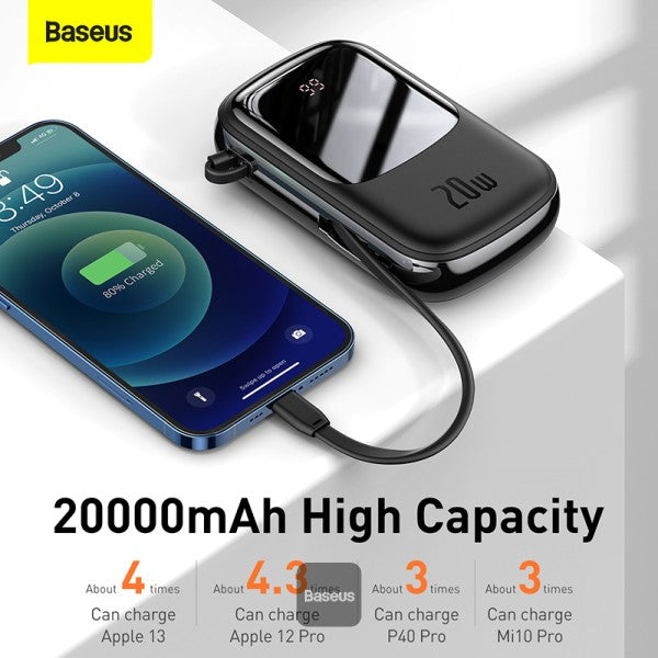 Baseus Qpow Digital Display Power bank 20000mAh 20W (With IP Cable) Black
